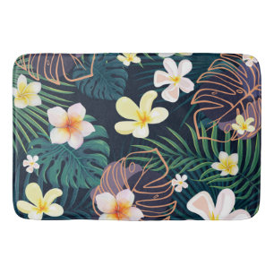 Tropische Monstera-Blätter Plumeria Blume Badematte