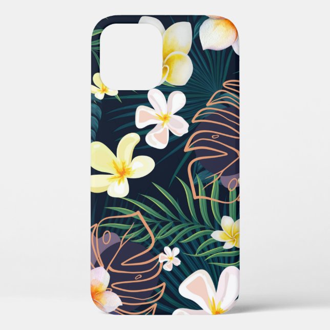 Tropische Monstera-Blätter Plumeria Blume Case-Mate iPhone Hülle (Rückseite)
