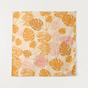 Tropische Monstera-Blätter. Silhouette Zeichnung N Wandteppich