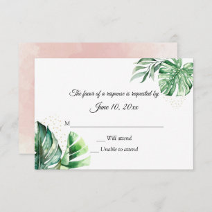 Tropische Monstera Botanicals & Gold Hochzeit RSVP Karte