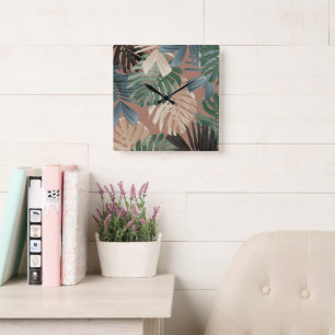 Tropische Monstera Dschungelblätter 2 Quadratische Wanduhr