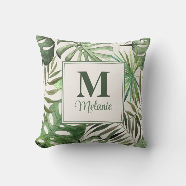 Tropische Monstera mit individuellem Namen und Ini Kissen (Vorderseite)