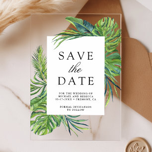 Tropische Monstera Palm Hochzeit - Termin vormerke Acryleinladungen