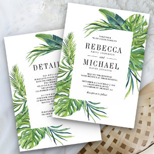 Tropische Monstera Palme Alles in Einem Hochzeit Einladung
