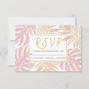 Tropische Monstera, Palmen Blätter Rosa Hochzeit R RSVP Karte