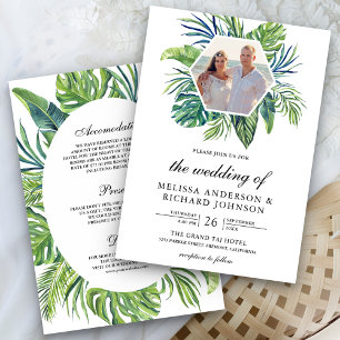 Tropische Monstera-Palmenblätter Hochzeit alles in Einladung
