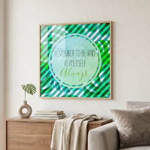 Tropische Monstera Türkis Streifen Selbstfürsorge  Poster