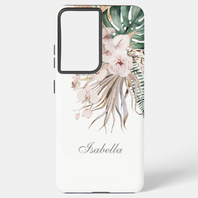 Tropische Monstera und Orchid-Individuelle Name Samsung Galaxy Hülle (Rückseite)