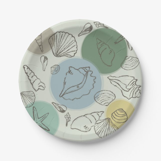 Tropische Muscheln am Strand Pappteller (Vorderseite)