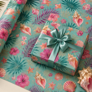 Tropische Muscheln & Palmwedel Geschenkpapier