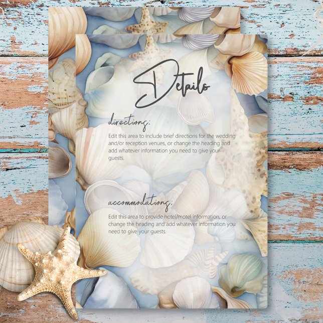 Tropische Muscheln Szene Moderne Hochzeitsdetails Begleitkarte (Tropical Seashells Scene Modern Wedding Details Enclosure Card)