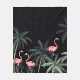 Tropische Nacht Vintage wilde Vögel Flamingo, Palm Fleecedecke