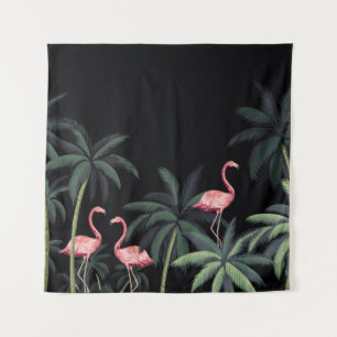 Tropische Nacht Vintage wilde Vögel Flamingo, Palm Wandteppich