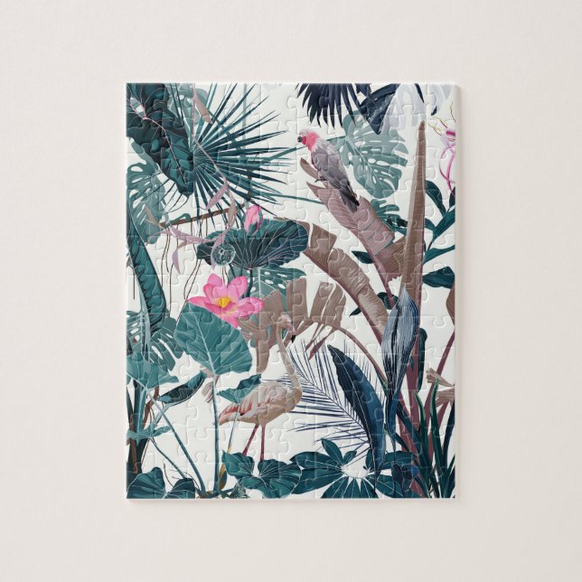 Tropische Nacht Vintage Wildvögel und Palmen. Puzzle (Vertikal)