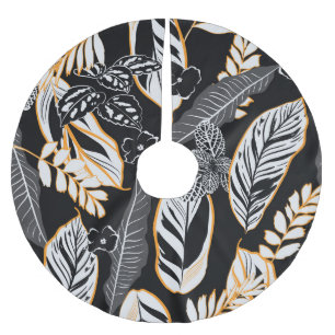 Tropische Nachtfoliage: Dunkles Vintage-Muster Polyester Weihnachtsbaumdecke