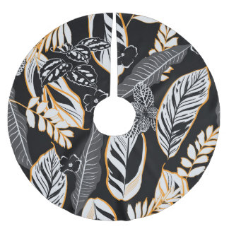 Tropische Nachtfoliage: Dunkles Vintage-Muster Polyester Weihnachtsbaumdecke