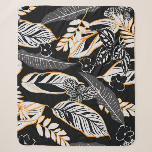 Tropische Nachtfoliage: Dunkles Vintage-Muster Sherpadecke