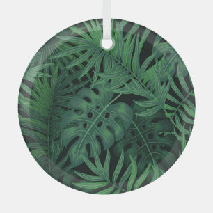 Tropische Nachtgrün: Exotisches Pflanzenmuster Ornament Aus Glas