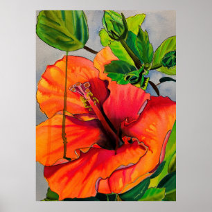 Tropische Neon Hibiskus Blume Poster