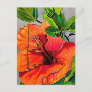 Tropische Neon Hibiskus Blume Postkarte