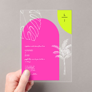 Tropische Neon Monogram Arches Wedding Acryleinladungen