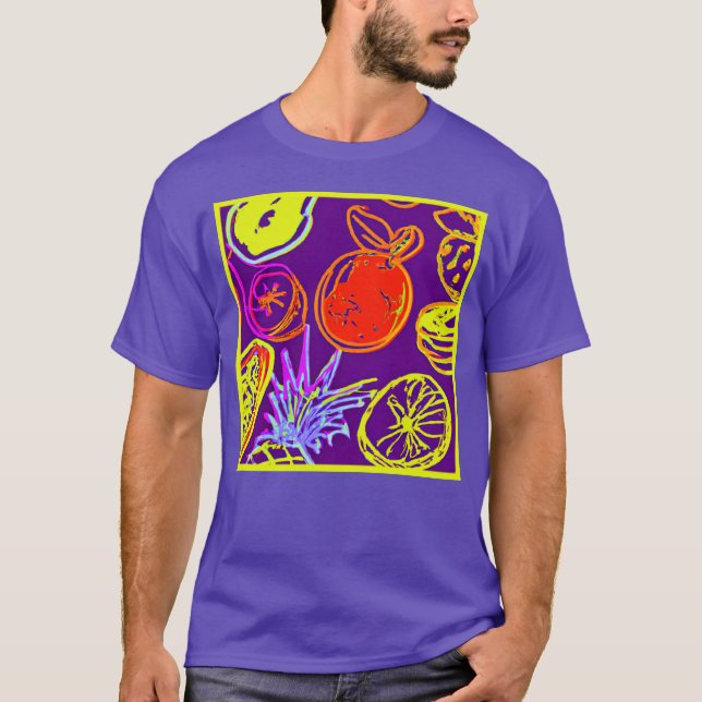 Tropische Neonfruchtmuster T-Shirt (Vorderseite)