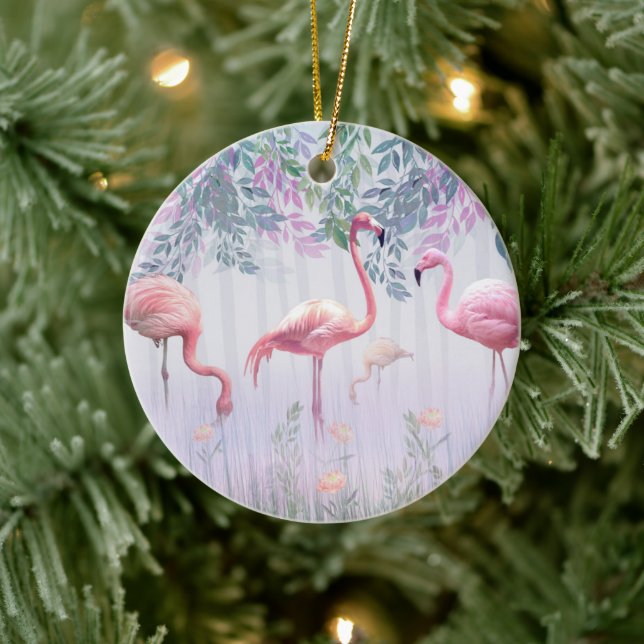 Tropische Niedliche Familie rosa Flamingos Keramik Ornament (Baum)