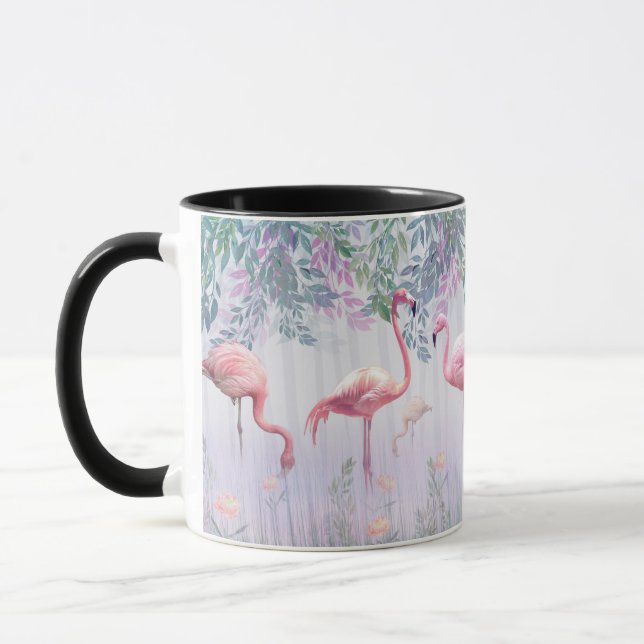 Tropische Niedliche Familie rosa Flamingos Tasse (Links)