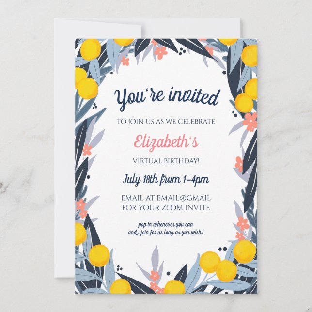 Tropische Notizen Virtual Birthday Party Einladung (Vorderseite)