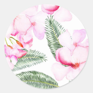 Tropische Oase Rosa Grüne Hawaiianische Hochzeitsd Runder Aufkleber