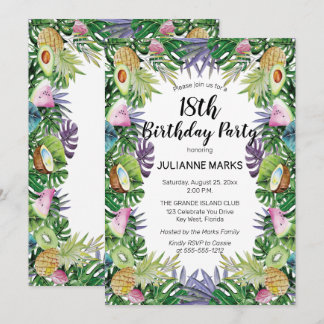 Tropische Obstgärten Sommer 18. Geburtstagsparty Einladung