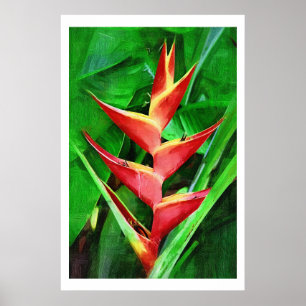 Tropische Ölmalerei mit Heliconia Poster