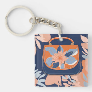 Tropische Orange Blaue KI-Kunst Schlüsselanhänger
