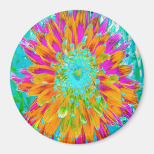 Tropische Orange und Heißrosa Dekorative Dahlie Magnet
