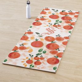 Tropische Orangen und Blätter Muster Mit Monogramm Yogamatte