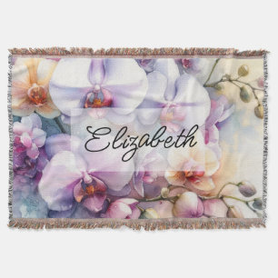 Tropische Orchideen-Blume mit floraler Wasserfarbe Decke