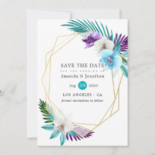 Tropische Orchideen Strandhochzeit Geometrisch Save The Date