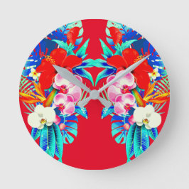 Tropische Orchideen und Palmen Blätter Hawaiianisc Runde Wanduhr