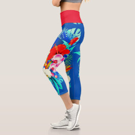 Tropische Orchideenpalmen Blätter Hawaiianisch-Blü Capri Leggings