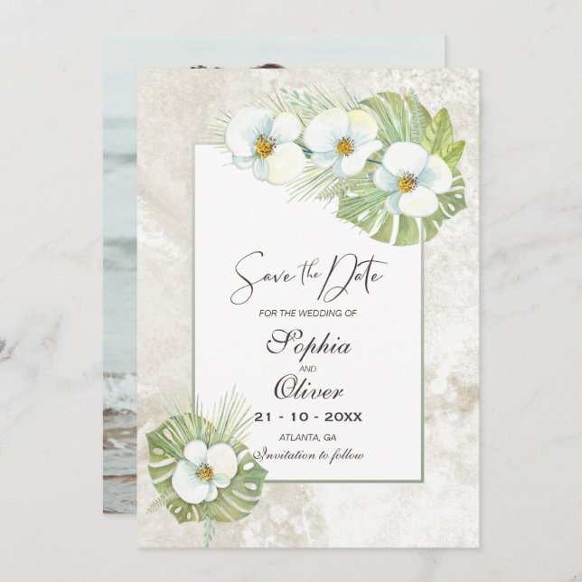 Tropische Orchids Hochzeit Save The Date (Vorne/Hinten)