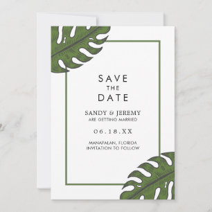 Tropische Palm-Blätter außer Foto Hochzeit Save The Date