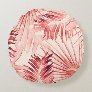Tropische Palm-Blätter, hawaiianisches Stilmuster. Rundes Kissen