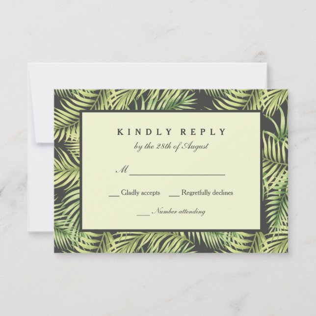 Tropische Palm-Blätter HochzeitsrSVP-Karte RSVP Karte (Vorderseite)