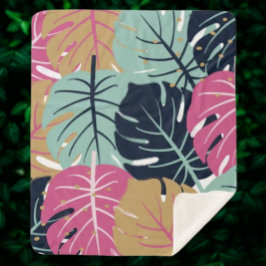 Tropische Palm-Blätter in Rosa und Blau | gemütlic Sherpadecke