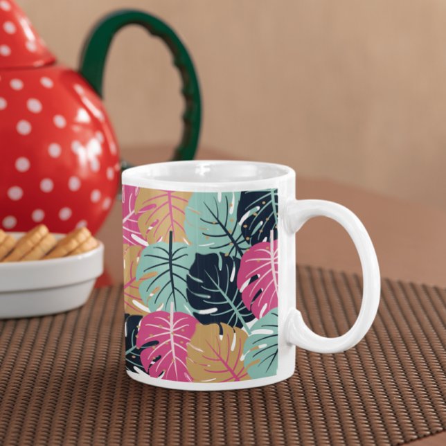 Tropische Palm-Blätter in Rosa und Blau | Kaffeetasse (Von Creator hochgeladen)