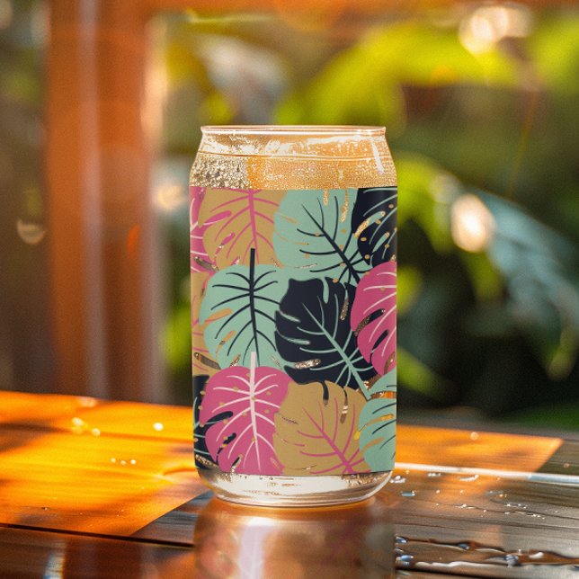 Tropische Palm-Blätter in Rosa und Blau | Kann Gla Dosenglas (Von Creator hochgeladen)