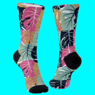 Tropische Palm-Blätter in Rosa und Blau   Tennisso Socken