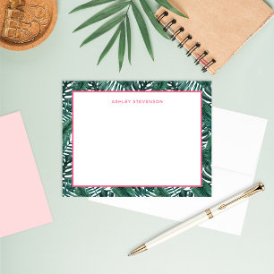 Tropische Palm Monstera Blätter Rosa Benutzerdefin Mitteilungskarte