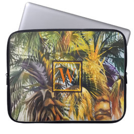 Tropische Palmbaummalerei mit Monogramm Laptopschutzhülle