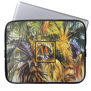Tropische Palmbaummalerei mit Monogramm Laptopschutzhülle